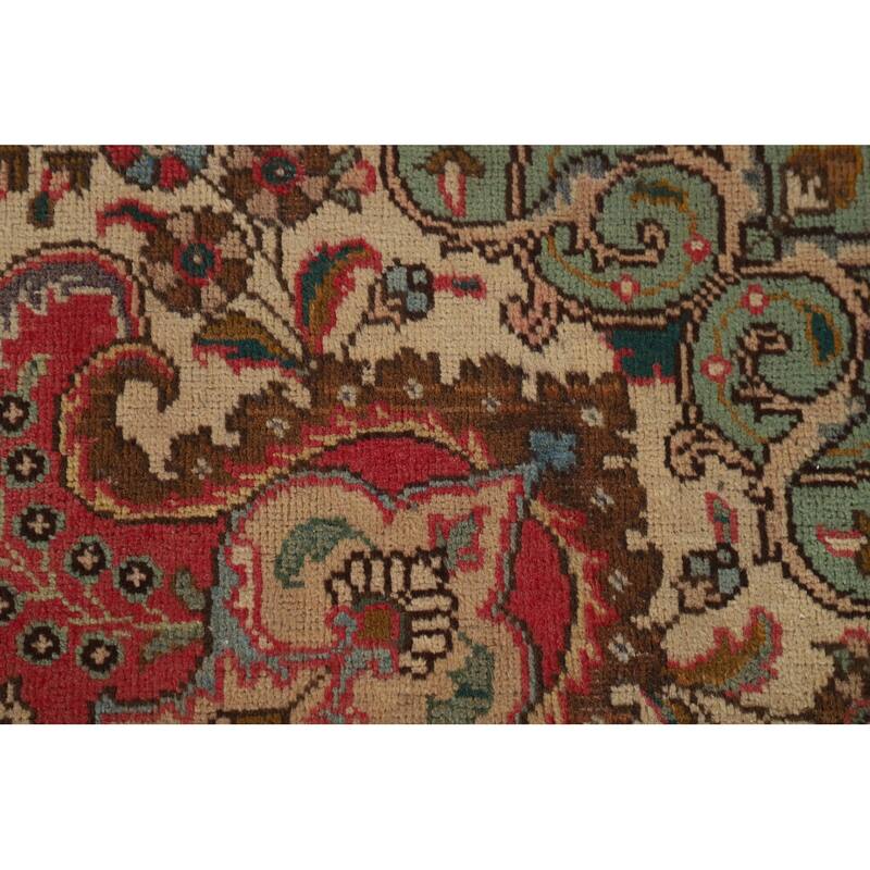 Tabriz Persian Vintage Area Rug Hand-Knotted Pink Wool Carpet - 6'8"x 9'7"