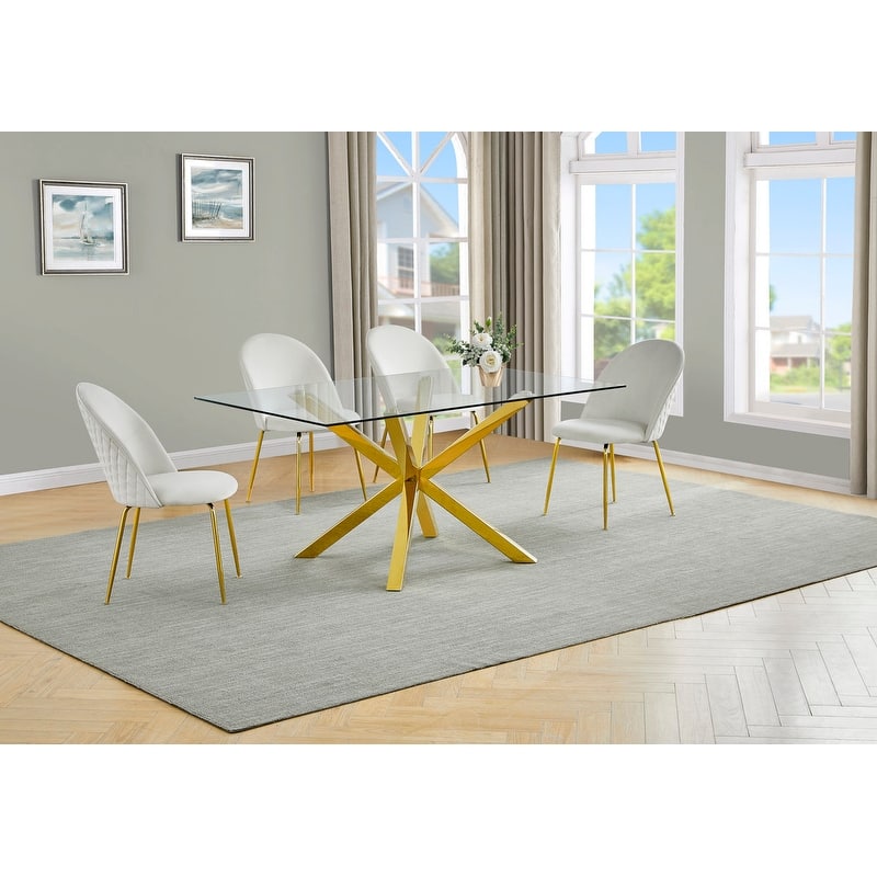 Best Quality Furniture Contemporary Glass 5-pc Dining Set - Cream-Chairs