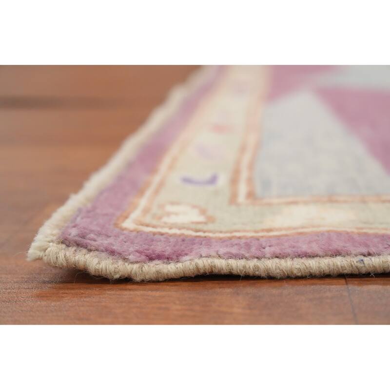 Hand Knotted Oriental 100% Wool Carpet Transitional Geometric Purples Oushak Area Rug - 7' 4'' X 4' 2''