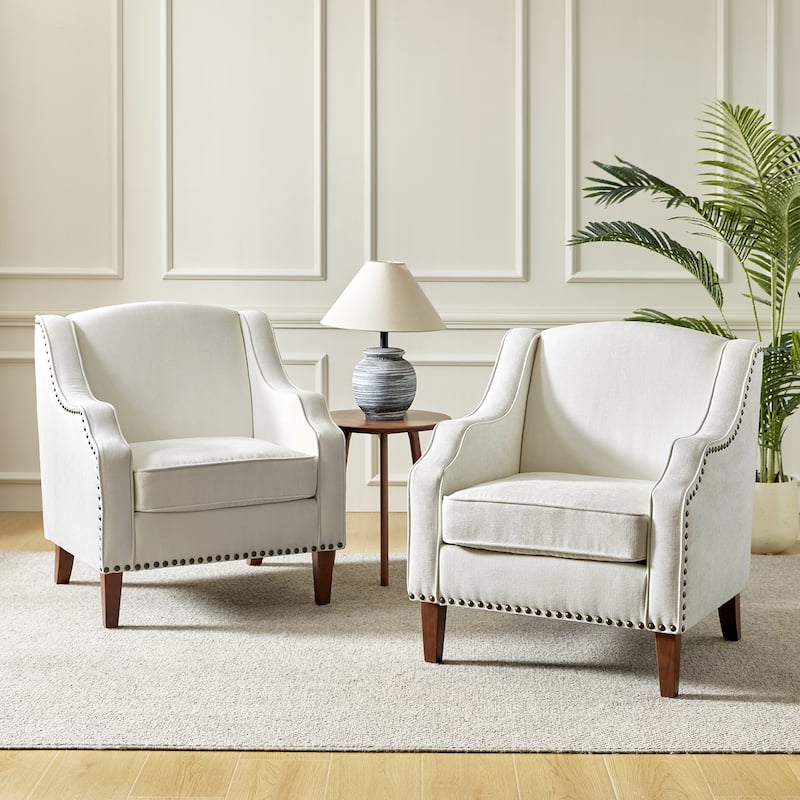 Lucretius Armchair with Nailhead Trim Set of 2 by HULALA HOME - IVORY