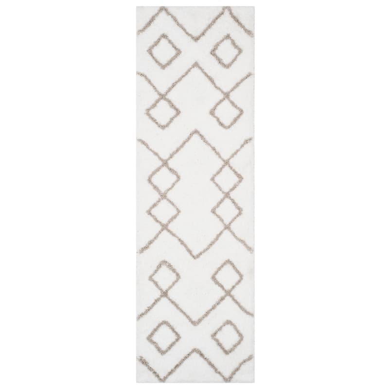 SAFAVIEH Handmade Toronto Shag Shaniqua Polyester Rug - 2'3" x 8' Runner - Ivory/Silver