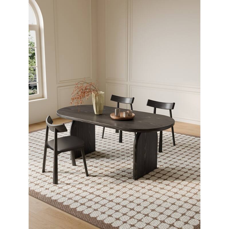 Faux Leather & Solid Wood Modern Open Back 2pc Dining Chair Set
