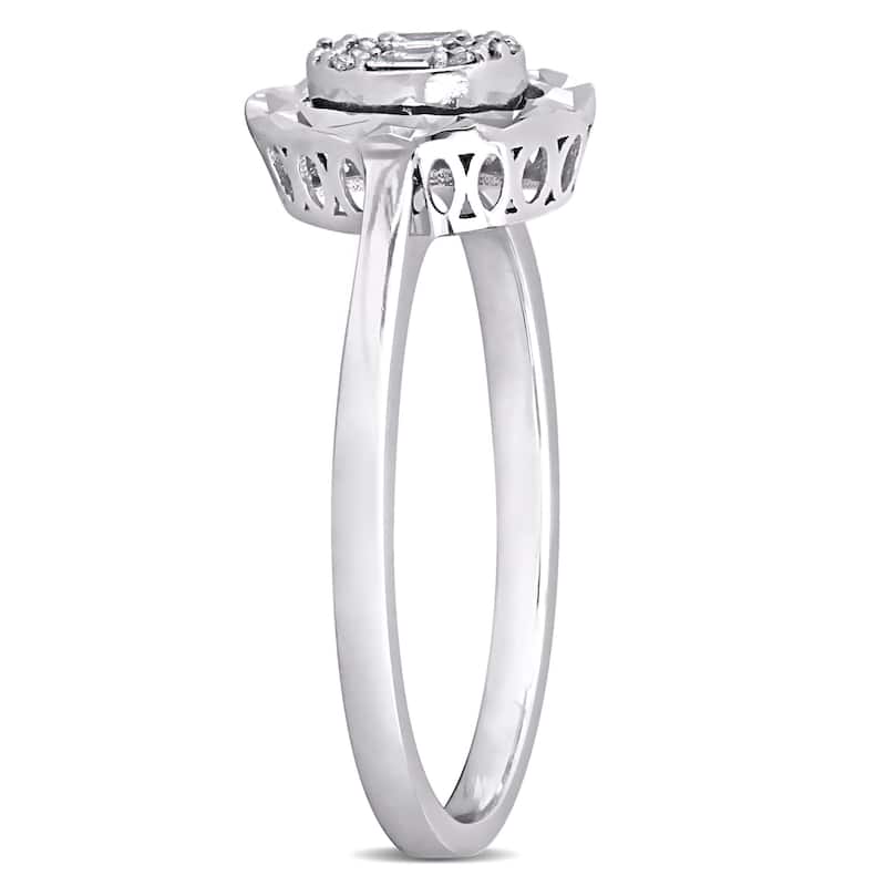 Miadora Parallel Baguette-Cut and Round-Cut Oval Diamond Accent Ring in 14k White Gold