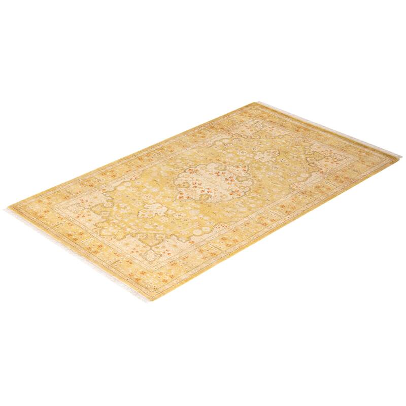 Overton Handknotted Wool Traditional Oriental Green Area Rug - 3' x 5'