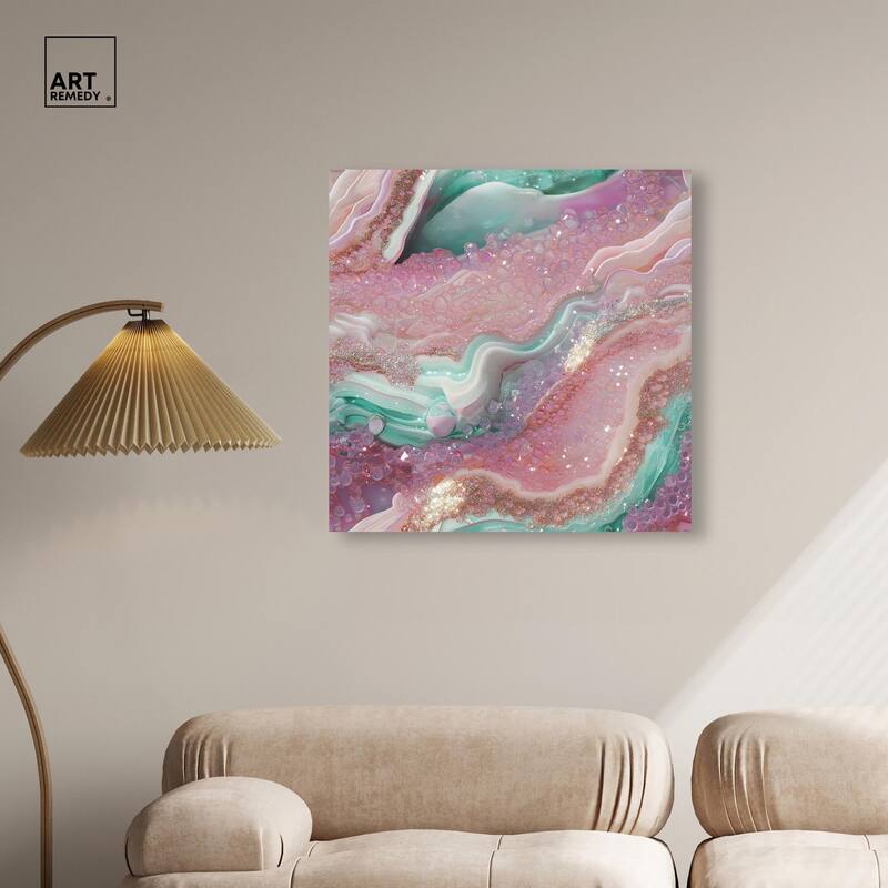Pink and Mint Crystal III Canvas by Art Remedy, Gallery Wrapped