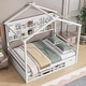 preview thumbnail 27 of 34, Modern Full House Kids Bed with Roof,Bedside Shelves,Ladder,Guardrail