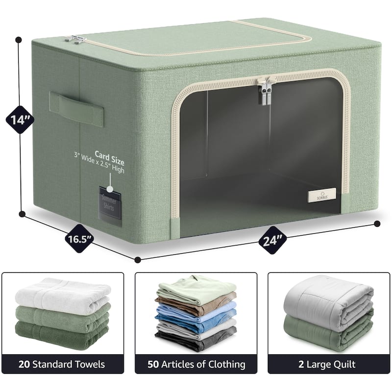 Sorbus Jumbo Storage Bins with Metal Frame Stackable Foldable Clothes Organizer Bags Oxford Fabric & Clear Window & Handles- 4Pk