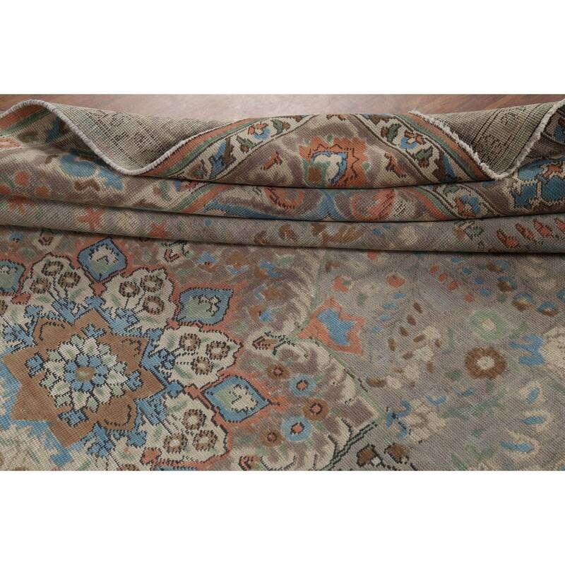 Floral Gray Tabriz Persian Antique Area Rug Handmade Wool Carpet - 8'2"x 11'1"