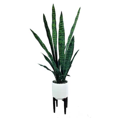 44-inch Synthetic Snake Plant in White Ceramic Plant Stand