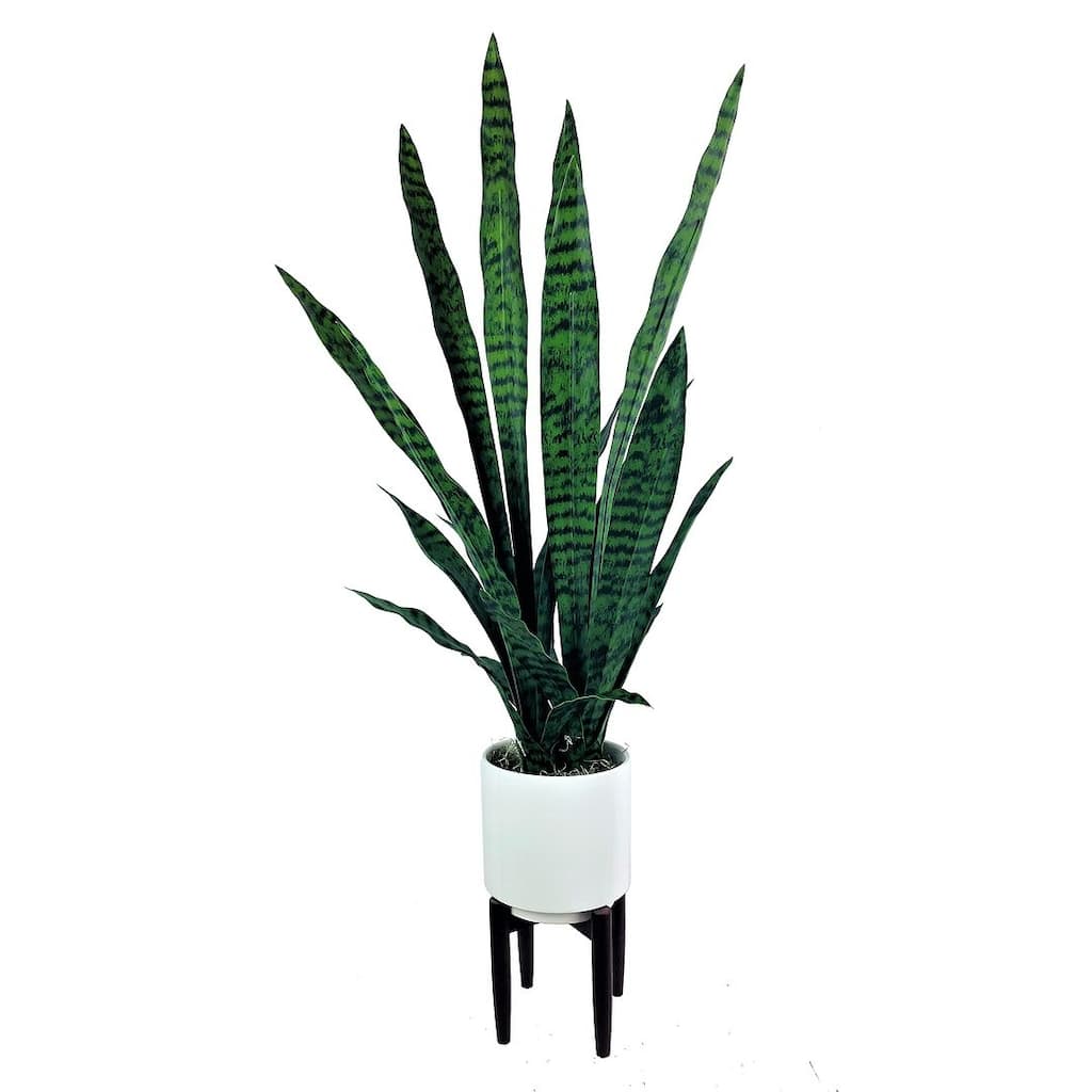 44-inch Synthetic Snake Plant in White Ceramic Plant Stand