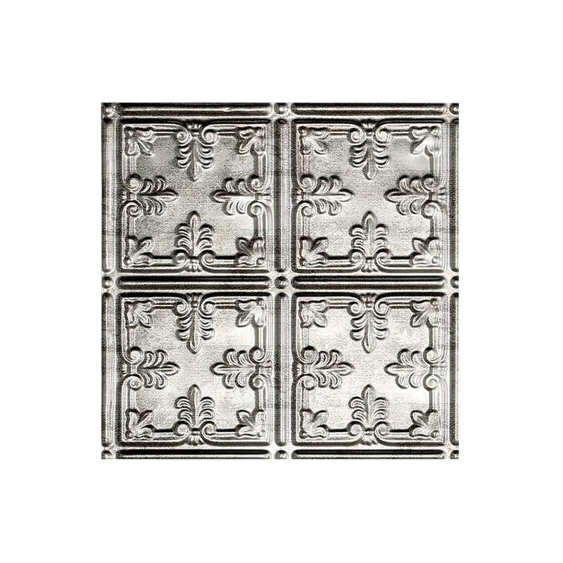 FASÄDE Traditional Style 10 Decorative Vinyl 2ft x 2ft Lay in Ceiling Panel in Crosshatch Silver (5 Pack) - 12in x 12in Sample - Crosshatch Silver