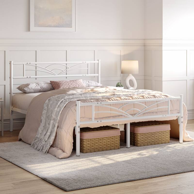 Yaheetech Metal Platform Bed Frame with Underbed Storage Bed Frame with Cloud-inspired Design Headboard - White - Full