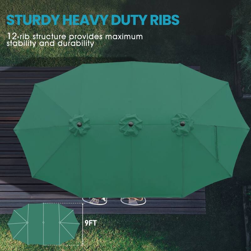 Aoodor 15ft Outdoor Double Sided Market Patio Umbrella with Base Stand