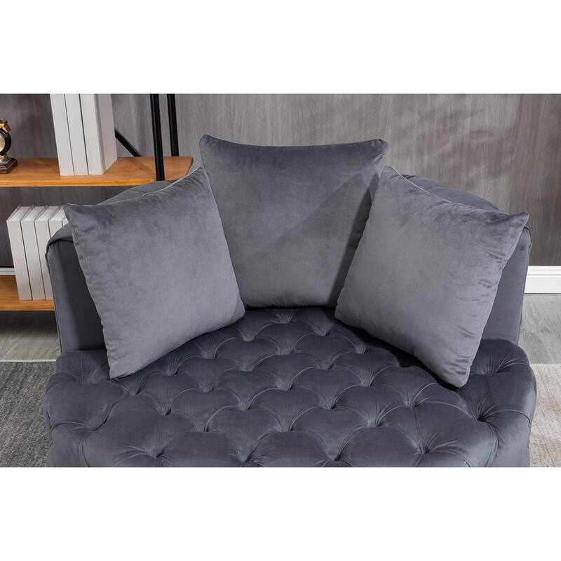 Oversized Barrel Accent Chair with 3 Pillows, Velvet Tufted Upholstered Round Club Chair, Ergonomic Reading Sofa Chair