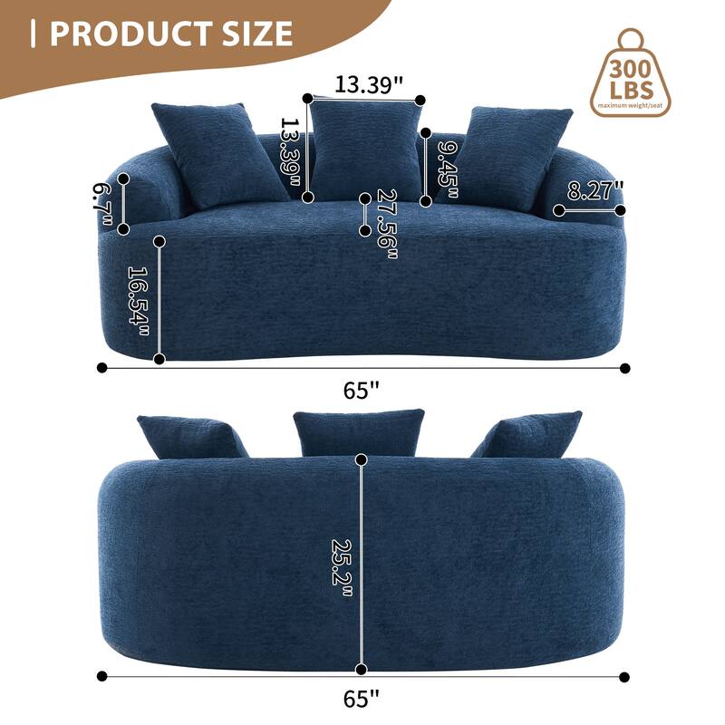 Characteristic Loveseat Sofa Couch with 3 Decorative Pillows, Curved 2-Seater Sofa Couch for Apartments