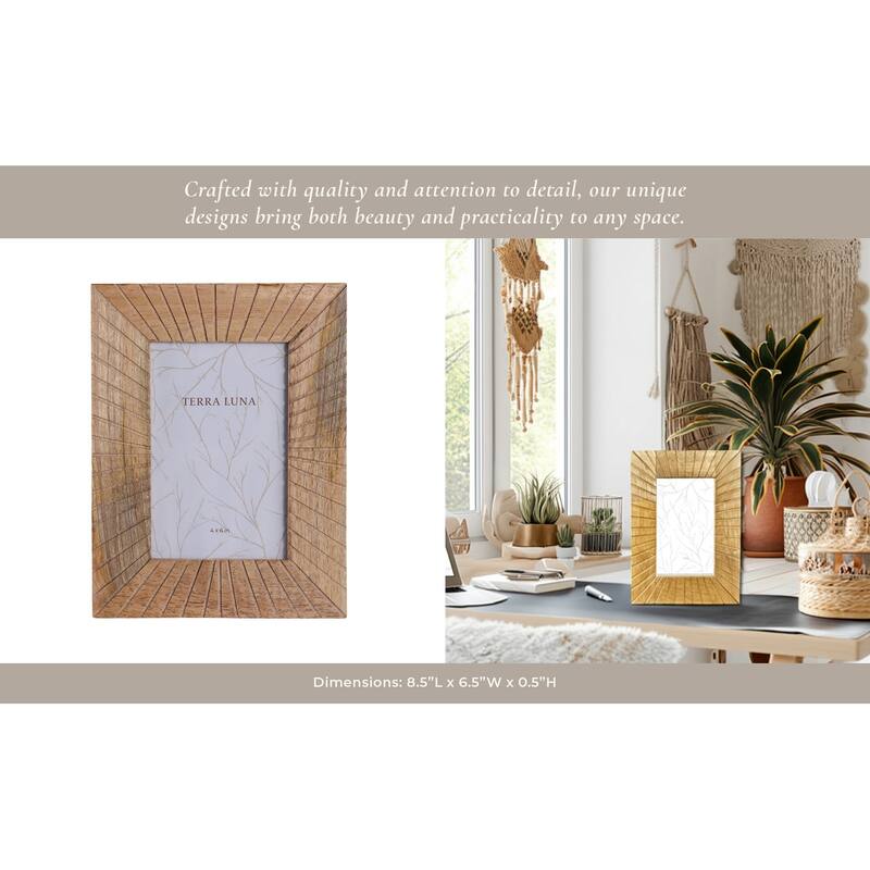 Wood Glass Picture Frame Carved Texture for Home Display - 4x6" Brown