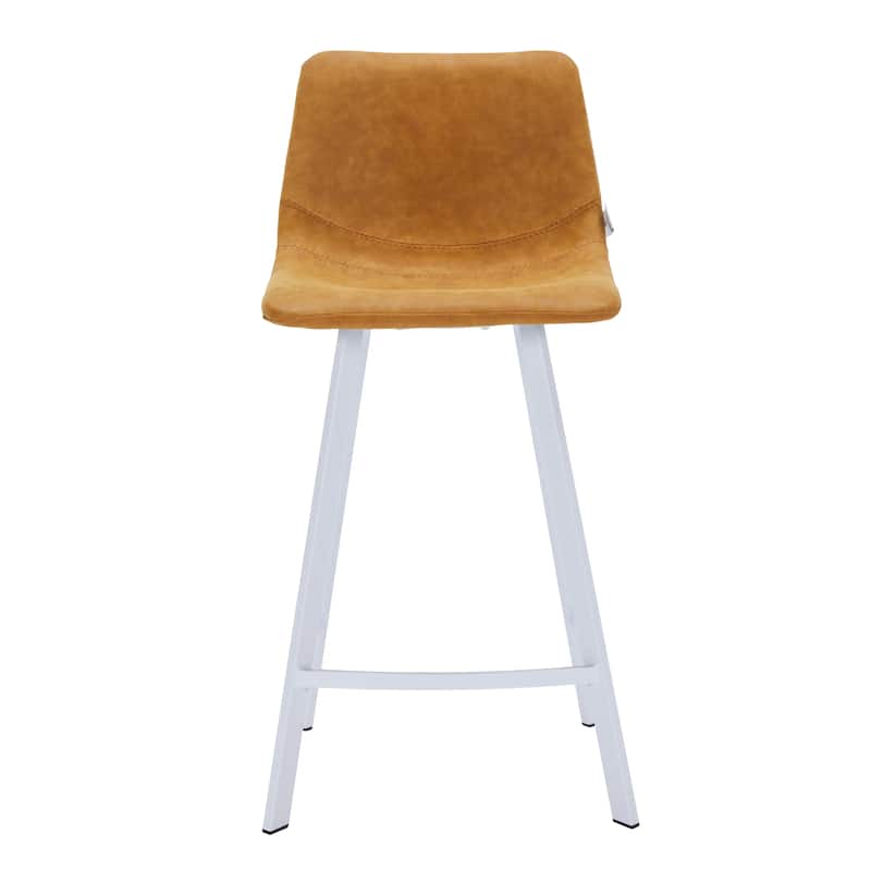 Elland Leather Bar Stool - Modern Counter Height Stool with White Stainless Steel Legs for Kitchen Island or Home Bar Set of 2