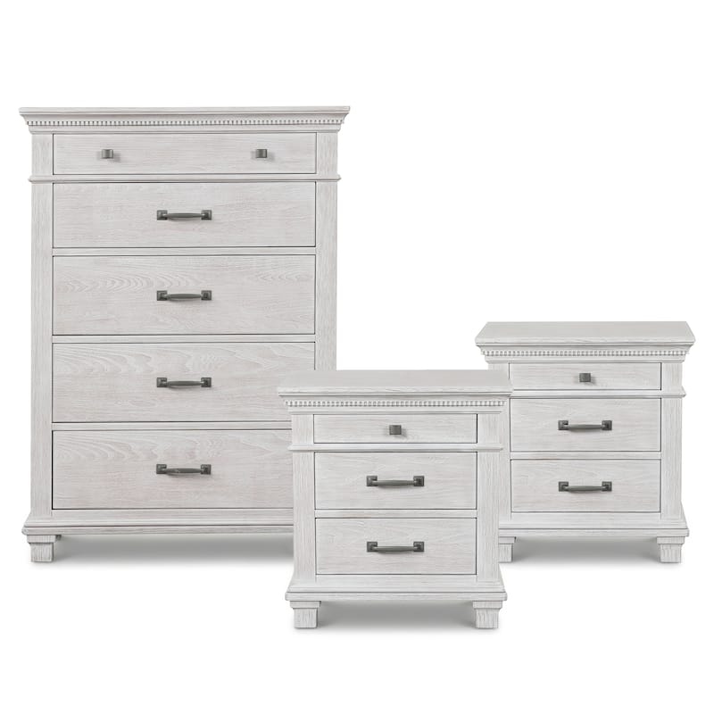 Furniture of America Eleanor 3-Piece Weathered Grey Wood Chest and 2-Nightstand Bedroom Set