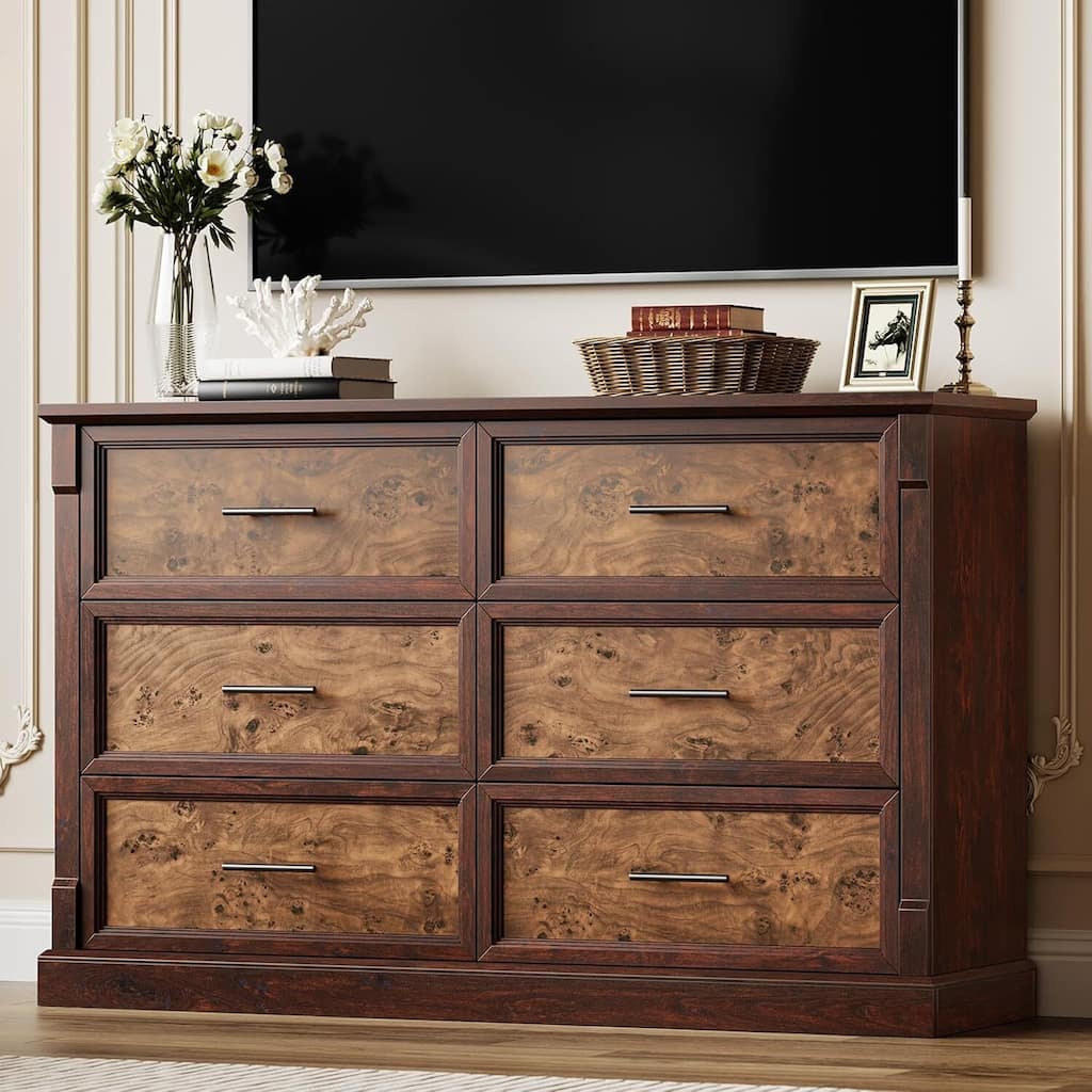 Farmhouse Double 6 Drawer Dresser for Bedroom, Living Room, Hallway