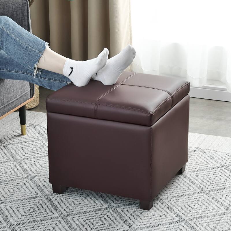 Adeco Square Tufted Storage Ottoman with Hidden Space