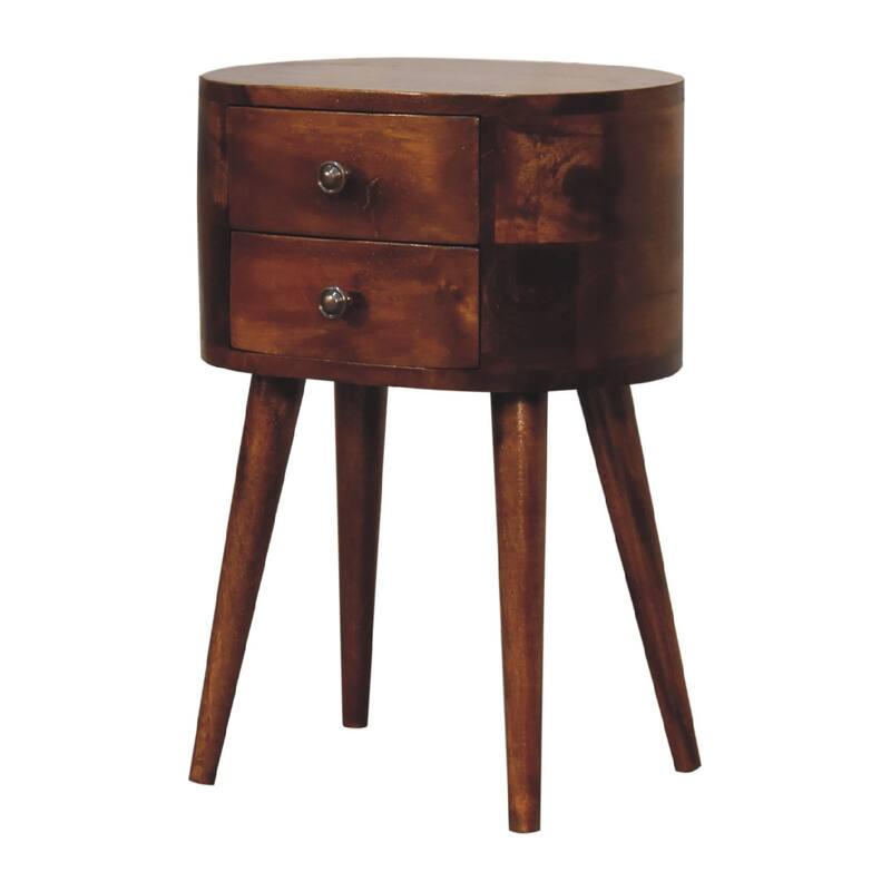 Mini Chestnut Solid Wood Nightstand with 2 Drawers and Nordic Legs