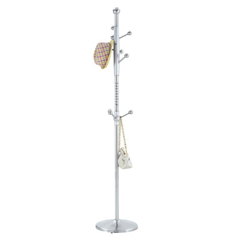72" Silver Stainless Steel Coat Rack ,Solid Wood Brackets and Detachable Design