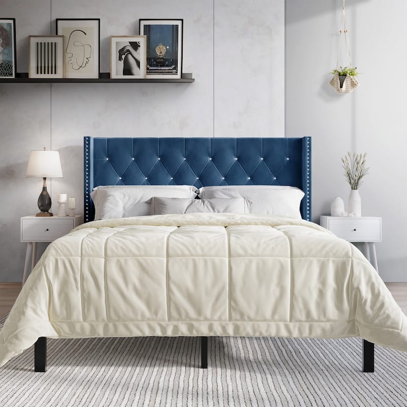 CraftPorch 3 Piece Bedroom Nightstands Set Wingback Tufted Bed