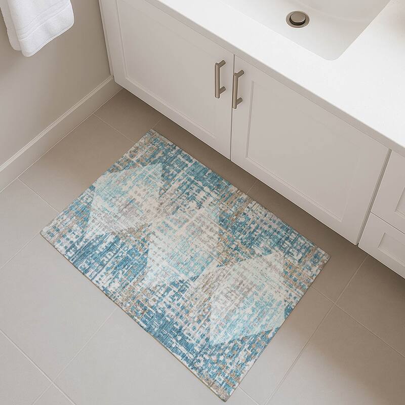 Premium Washable Super Soft Hatch Diamond Mayfield Rug - Teal - 1'8" x 2'6"