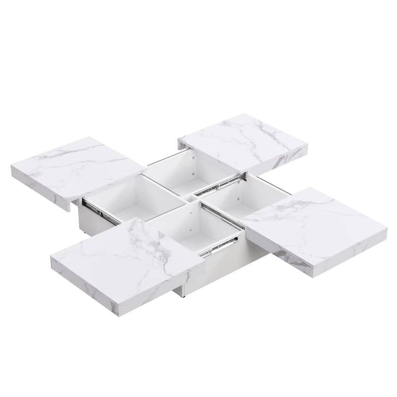Marble Veneer Coffee Table Sliding Top with Storage