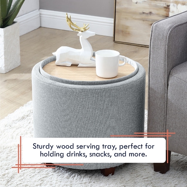 Ornavo Home Lawrence Round Storage Ottoman with Lift Off Lid and Tray Lid Coffee Table On Sale Bed Bath Beyond 38409775