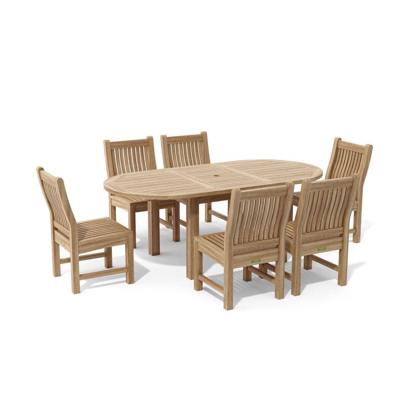 Coastal Dining Set 8ft Rectangular Table with 6 Chairs Outdoor Patio Furniture