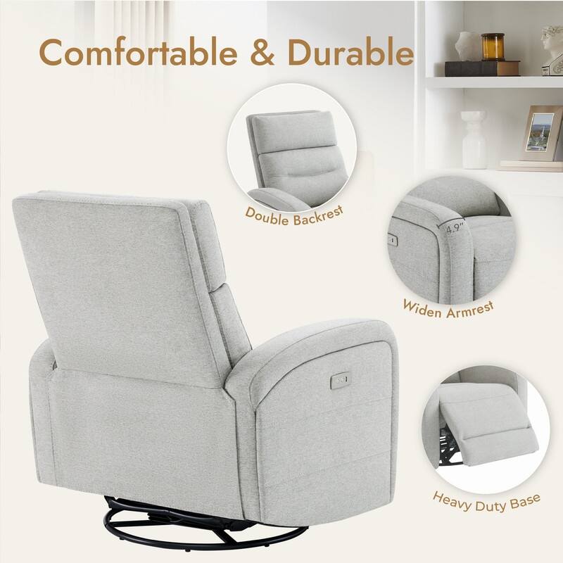 Spruce & Spring Cheryl Power Glider Swivel Rocker Recliner Chair Nursery Recliner