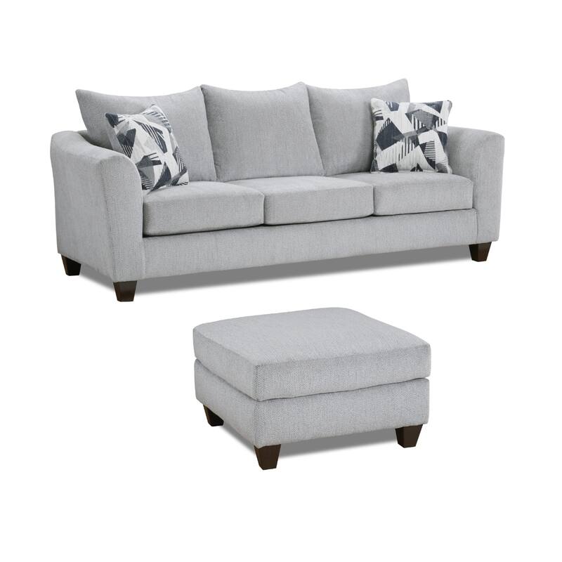 Roundhill Furniture Duleek 2-Piece Living Room Set, Sofa and Cocktail Ottoman, Herringbone Silver - Silver