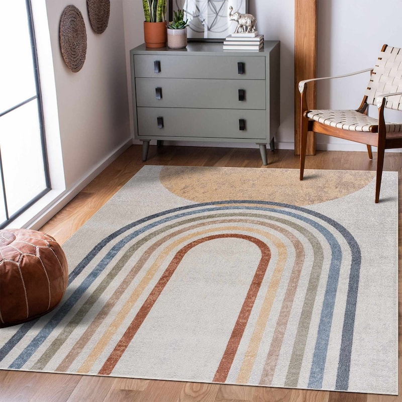 Hauteloom Giza Living Room, Bedroom Machine Washable Area Rug - Traditional - Dark Blue, Light Blue, Olive - 2' x 3' - 9'2" x 12' - Dark Blue, Light Blue, Olive / Giza