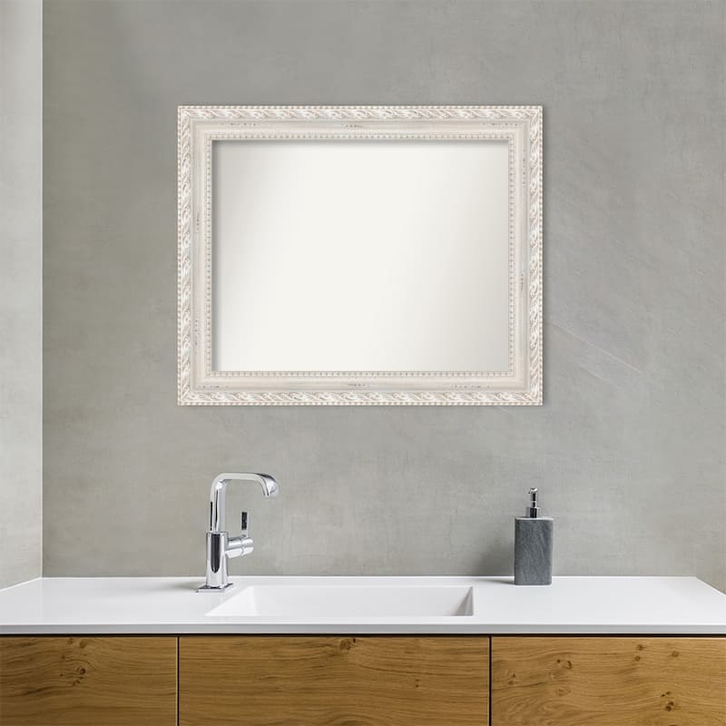 Opera Off White Non-Beveled Wood Framed Bathroom Vanity Wall Mirror - Opera Off White