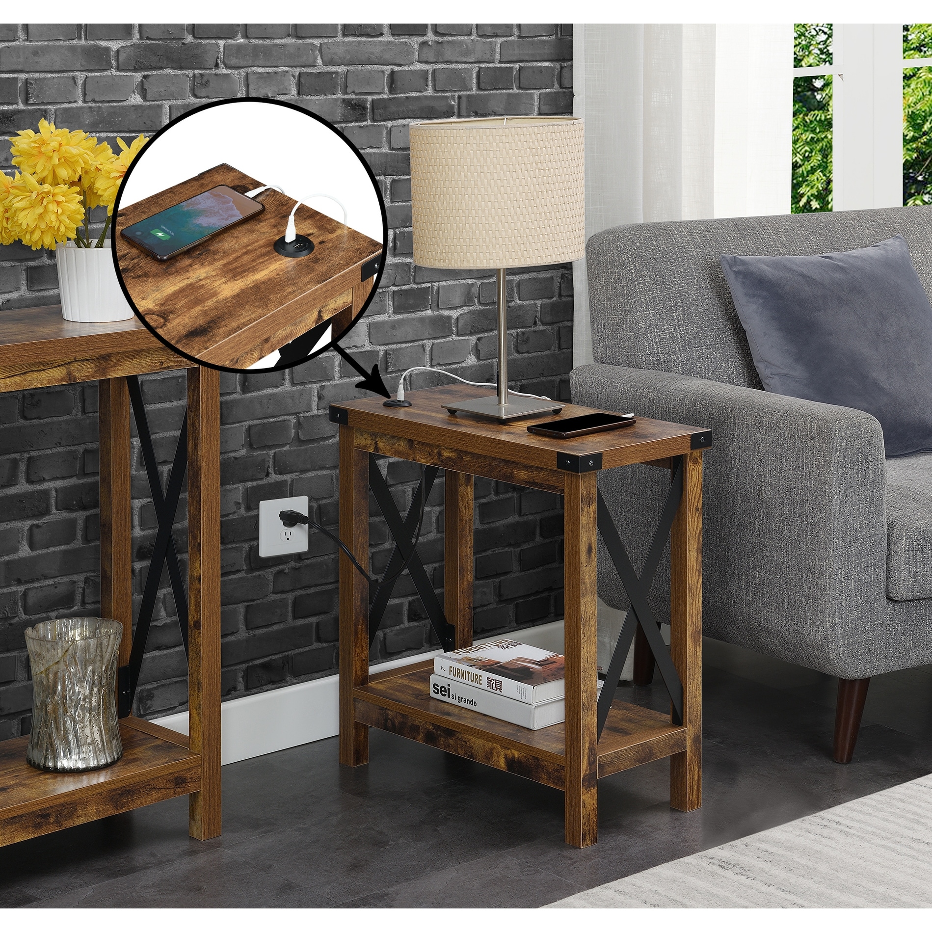 Carbon loft opsten industrial hot sale brown wood end table