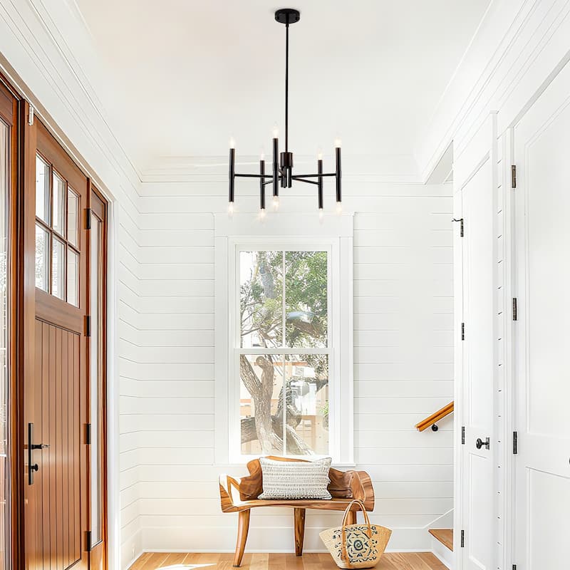 10 - Light Modern candle Chandelier with Adjustable Height, Sleek Linear Design for Dining Room, Living Room