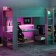 preview thumbnail 1 of 14, Twin Size Solid Wood MDF Gaming Loft Bed with Desk, Multi-storage Shelves, LED and Charging Station Twin - Dark Gray