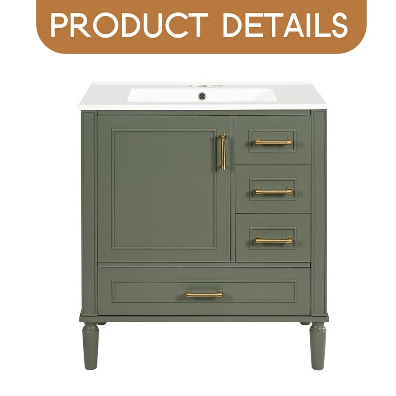 Bathroom Vanity with Ceramic Sink, Soft-Close Door with Built-in Shelf, Deep Drawer, Standard Drawer, Long Divider Drawer