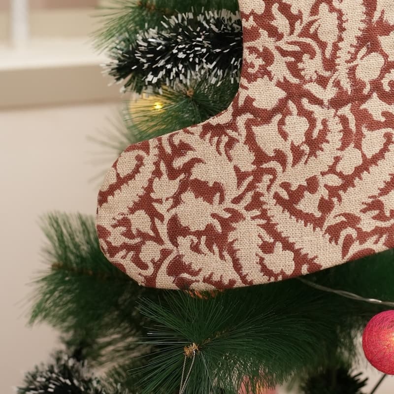 Fabdivine Hand Block Floral Print Christmas Knit Stockings, Home Decorative Gift Use - 16"X6.5" - Black Forest- Red - Christmas Stockings