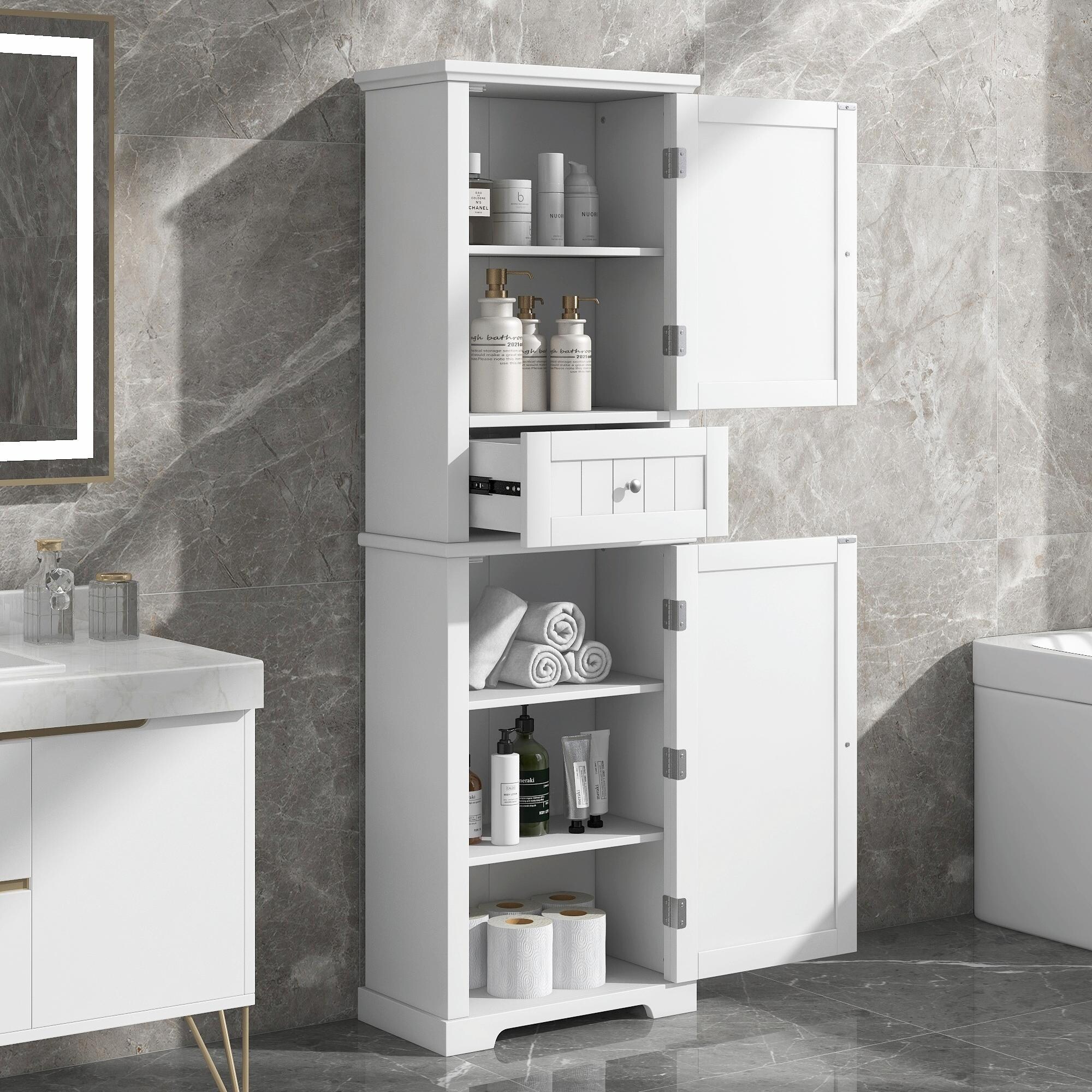 Bathroom Storage Cabinet Narrow Tall Freestanding Cabinet Bed Bath 