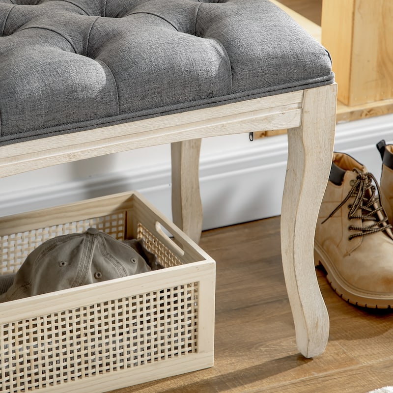 HOMCOM 43" Upholstered Entryway Bench, Linen Fabric Ottoman Stool