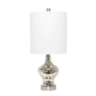 Lalia Home Paseo Table Lamp with White Fabric Shade, Mercury - 5.5"L x 5.5"W x 15"H