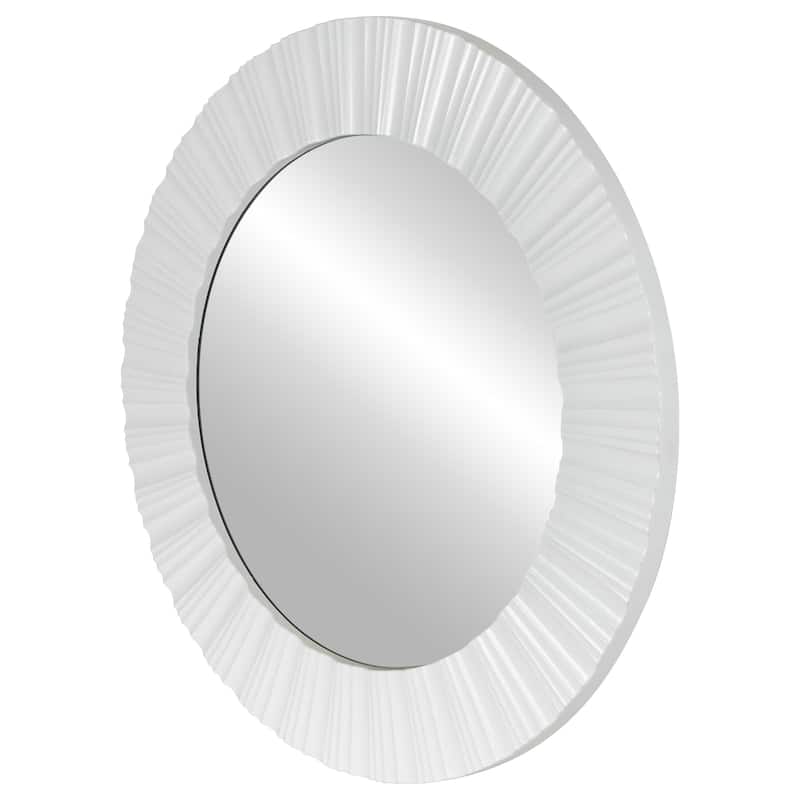 20" White Fluted Waves Round Wall Mirror