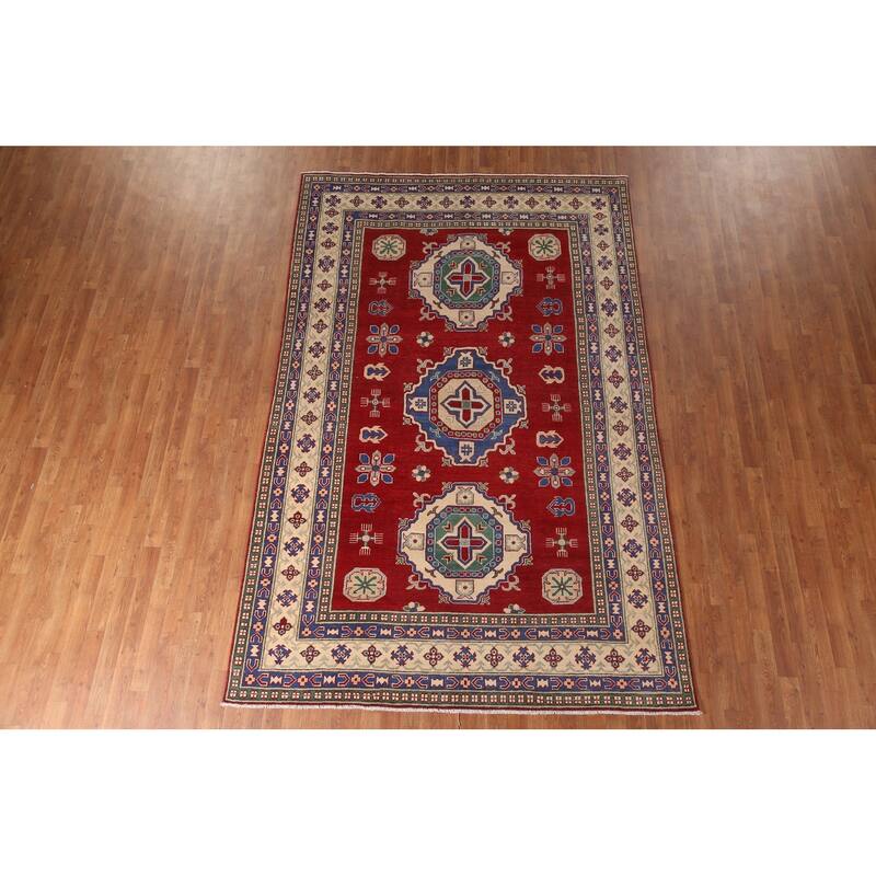 Red Kazak Area Rug Handmade Bedroom Wool Carpet - 6'7" x 10'4"