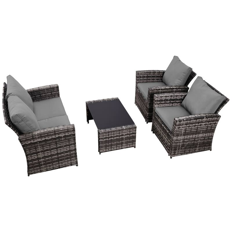 5-Piece Wicker Outdoor Sofa Set with Fire Pit Table
