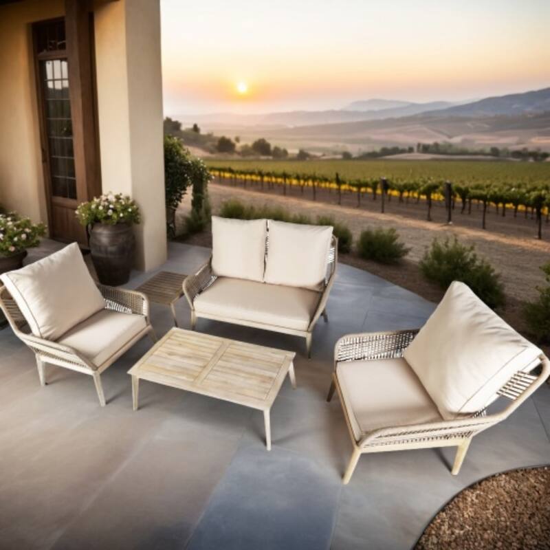 5-Piece Outdoor Acacia Wood Furniture Set with Cushions - Wood