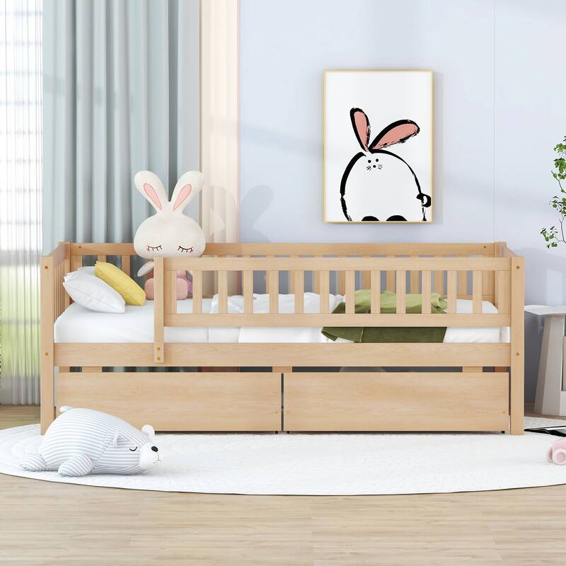 Twin Size Wood Daybed with Two Drawers, Space-Saving Multi-Functional Design