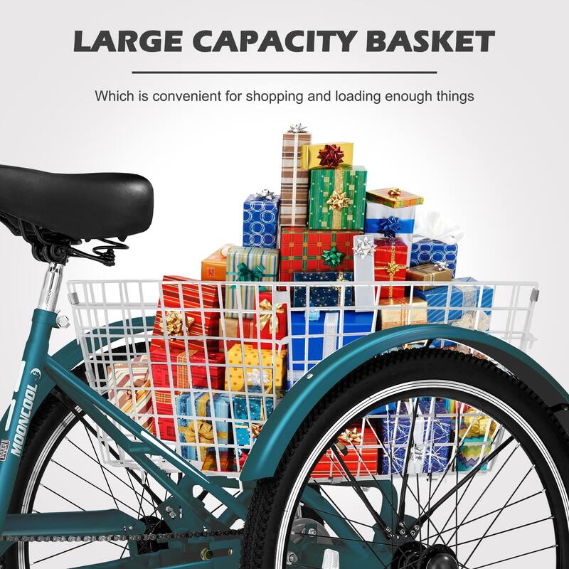 Docred 16" and 24" Tricycle 1-Speed 3 Wheel Trike Bike with Basket