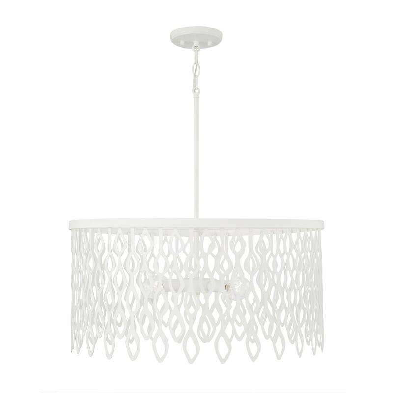 24W x 23.5H Lasercut Metal Pendant in Matte White Modern Motif - 24"W x 23.5"H